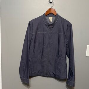 Sigrid Olsen Sport Jacket Gray Zip-Up Button-Collar Detailed Stitching LIKE NEW!